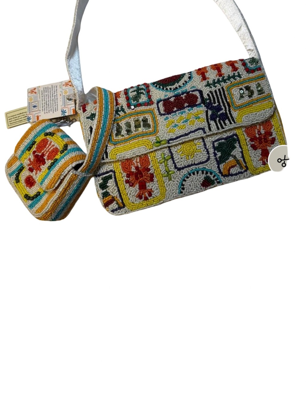 Source Unknown Multicolor Beaded Shoulder Bag with Floral Motifs